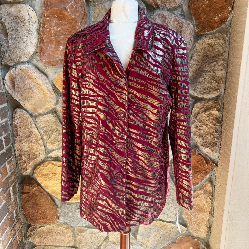 ELCC Blazer Jacket Erin London Metallic Bronze Zebra-print L